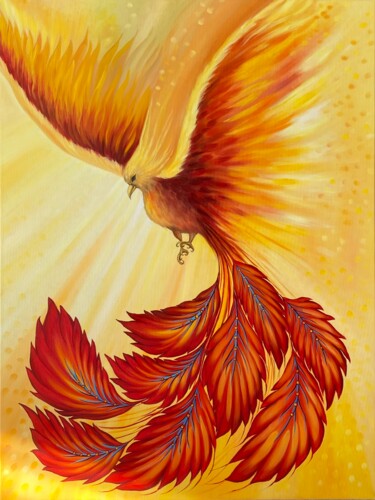Painting titled "Phoenix Rebirth" by Alla Kyzymenko, Original Artwork, Oil