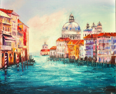 Painting titled "romantic Venice" by Alla Landenband, Original Artwork, Oil