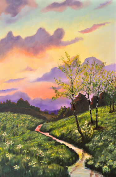 Pintura intitulada "Forest stream" por Alla Landenband, Obras de arte originais, Óleo