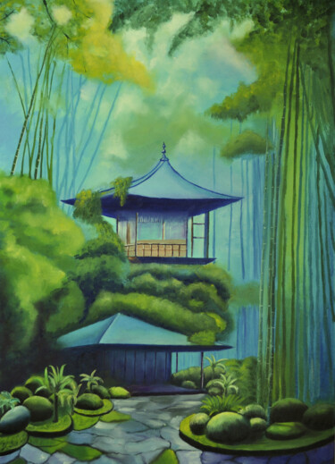 Malerei mit dem Titel "Japanese garden" von Alla Landenband, Original-Kunstwerk, Öl