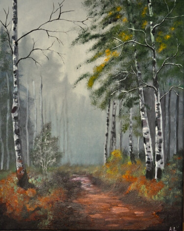 Malerei mit dem Titel "Autumn forest" von Alla Landenband, Original-Kunstwerk, Öl