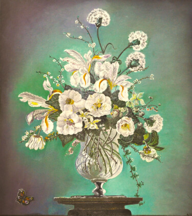 Peinture intitulée "vase with Flowers" par Alla Landenband, Œuvre d'art originale, Huile