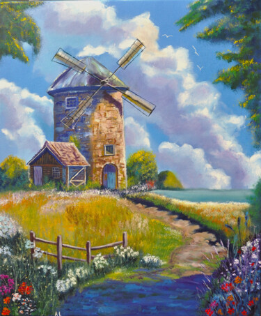 Painting titled "old village mill" by Alla Landenband, Original Artwork, Oil