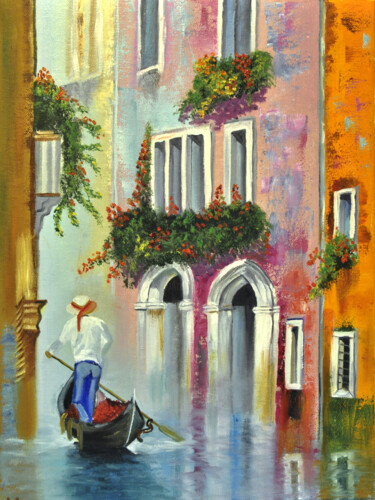 Painting titled "gondolier" by Alla Landenband, Original Artwork, Oil