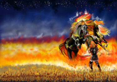 Digital Arts titled "fiery horses" by Alla Markovskaia, Original Artwork, 2D Digital Work