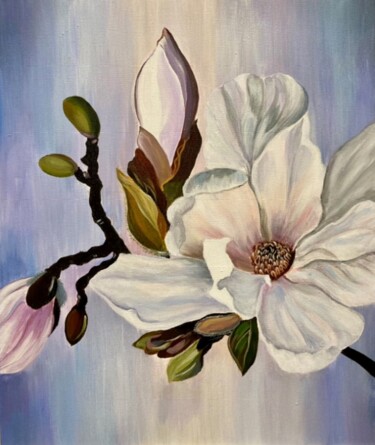 Painting titled "Magnolia" by Alla Meleschenko, Original Artwork, Acrylic Mounted on Wood Stretcher frame