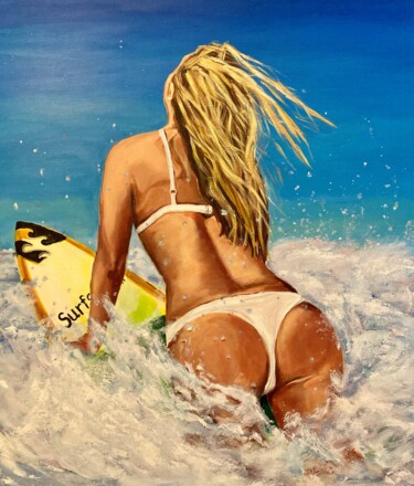 Malarstwo zatytułowany „Surfing” autorstwa Alla Meleschenko, Oryginalna praca, Akryl Zamontowany na Drewniana rama noszy