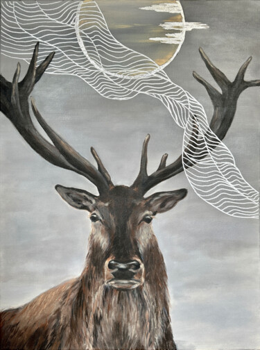Painting titled "Deer is Gorgeus" by Alla Meleschenko, Original Artwork, Acrylic Mounted on Wood Stretcher frame