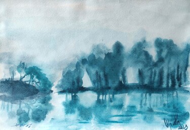 Pintura intitulada "Foggy landscape wat…" por Alla Orlova, Obras de arte originais, Aquarela