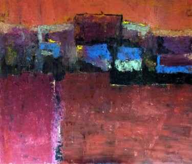Картина под названием "Sunrise over the ci…" - Alla Ronikier, Подлинное произведение искусства, Акрил Установлен на Деревянн…
