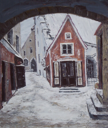 Painting titled "Archway. Tallinn" by Alla Ronikier, Original Artwork, Oil Mounted on Wood Stretcher frame