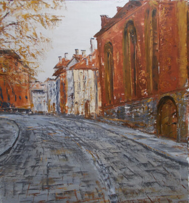 Pittura intitolato "Street corner" da Alla Ronikier, Opera d'arte originale, Olio