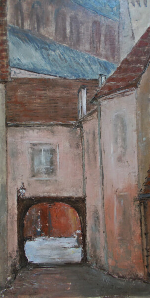 Painting titled "Courtyard with arch" by Alla Ronikier, Original Artwork, Oil