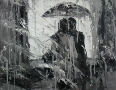 Painting titled "Under the umbrella" by Alla Ronikier, Original Artwork, Oil Mounted on Wood Panel
