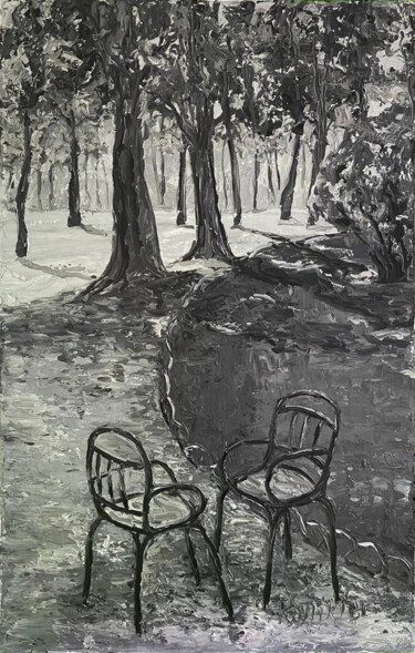 Schilderij getiteld "Luxembourg Garden" door Alla Ronikier, Origineel Kunstwerk, Olie Gemonteerd op Frame voor houten branca…