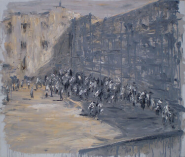 Painting titled "The Wailing Wall" by Alla Ronikier, Original Artwork, Oil Mounted on Wood Stretcher frame