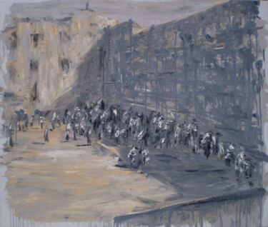 Schilderij getiteld "The Wailing Wall" door Alla Ronikier, Origineel Kunstwerk, Olie Gemonteerd op Frame voor houten brancard