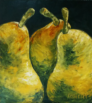 Painting titled "Pears" by Alla Ronikier, Original Artwork, Oil Mounted on Wood Stretcher frame