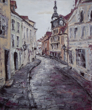 Painting titled "Tallinn....." by Alla Ronikier, Original Artwork, Oil Mounted on Wood Stretcher frame