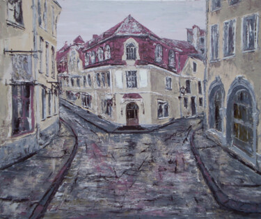 Painting titled "Tallinn..." by Alla Ronikier, Original Artwork, Oil Mounted on Wood Stretcher frame