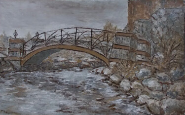 Peinture intitulée "Ukraine.The bridge…" par Alla Ronikier, Œuvre d'art originale, Huile Monté sur Châssis en bois