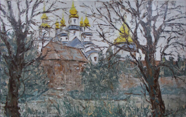 Painting titled "Ukraine. Temple in…" by Alla Ronikier, Original Artwork, Oil