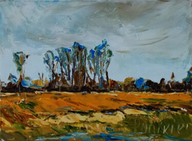 Painting titled "Late summer" by Alla Ronikier, Original Artwork, Oil Mounted on Wood Stretcher frame