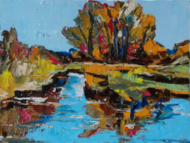Painting titled "Autumn palette" by Alla Ronikier, Original Artwork, Oil Mounted on Wood Stretcher frame