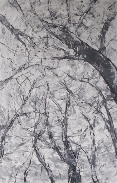 Pittura intitolato "The tree saga.Sky" da Alla Ronikier, Opera d'arte originale, Olio Montato su Telaio per barella in legno