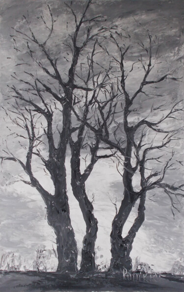 Картина под названием "The tree saga.." - Alla Ronikier, Подлинное произведение искусства, Масло Установлен на Деревянная ра…
