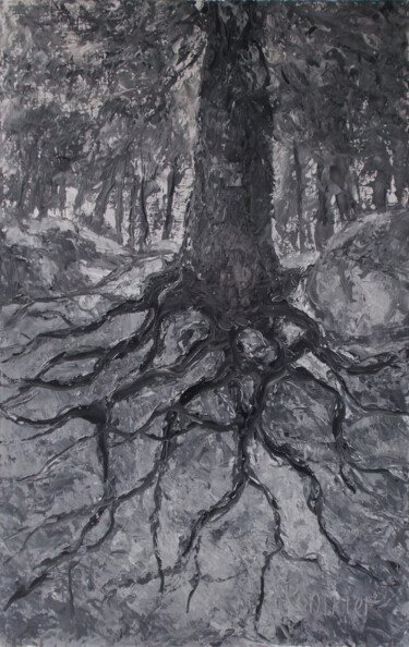 Painting titled "The saga of trees.…" by Alla Ronikier, Original Artwork, Oil Mounted on Wood Stretcher frame