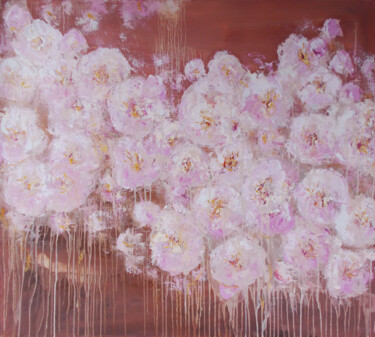 Painting titled "Flower extravaganza." by Alla Ronikier, Original Artwork, Oil Mounted on Wood Stretcher frame