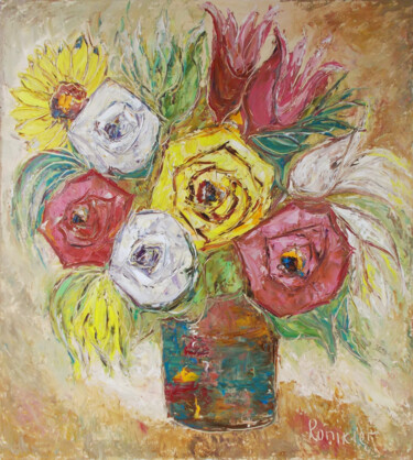 Painting titled "Color and fragrance…" by Alla Ronikier, Original Artwork, Oil Mounted on Wood Stretcher frame