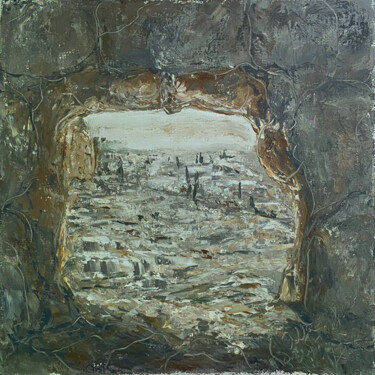 Schilderij getiteld "Jerusalem. Israel" door Alla Ronikier, Origineel Kunstwerk, Olie Gemonteerd op Frame voor houten branca…