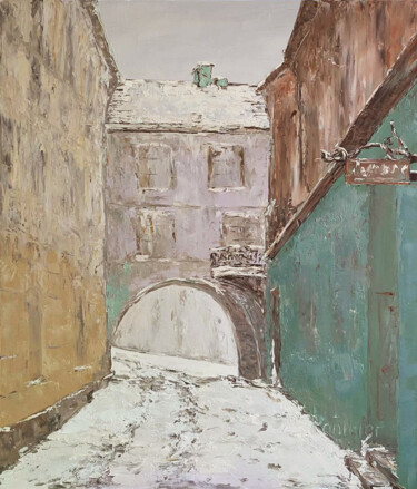 Painting titled "Lublin" by Alla Ronikier, Original Artwork, Oil Mounted on Wood Stretcher frame