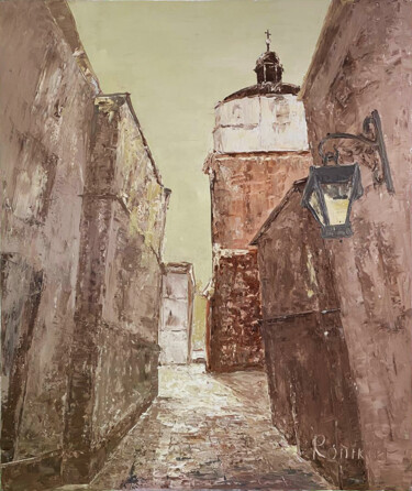 Painting titled "Lublin." by Alla Ronikier, Original Artwork, Oil Mounted on Wood Stretcher frame