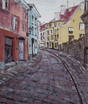 Painting titled "Street in Tallinn" by Alla Ronikier, Original Artwork, Oil