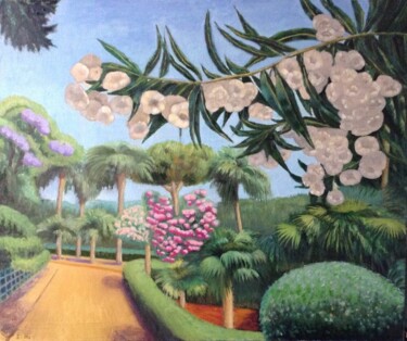 Картина под названием "Пейзаж с белой ветк…" - Алла Сенаторова, Подлинное произведение искусства, Масло