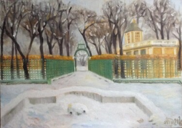 Картина под названием "Снег в "Летнем Саду"" - Алла Сенаторова, Подлинное произведение искусства, Масло