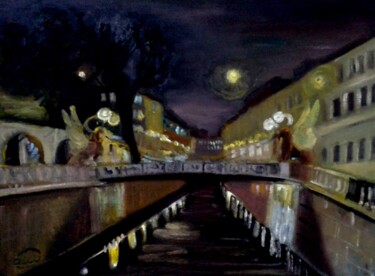 Картина под названием "Банковский мостик." - Алла Сенаторова, Подлинное произведение искусства, Масло