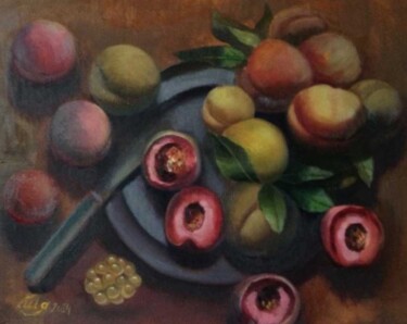 Картина под названием "Натюрморт с персика…" - Алла Сенаторова, Подлинное произведение искусства