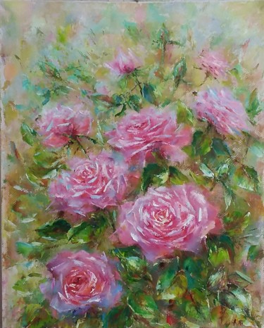 Painting titled "Roses / Розы" by Alla Tatarinova, Original Artwork, Oil