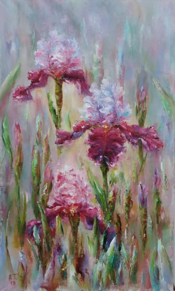 Schilderij getiteld "Irises / Ирисы" door Alla Tatarinova, Origineel Kunstwerk, Olie