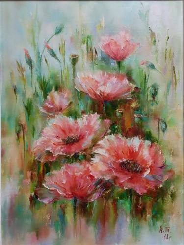 Ζωγραφική με τίτλο "Poppy bouquet/ Мако…" από Alla Tatarinova, Αυθεντικά έργα τέχνης, Λάδι