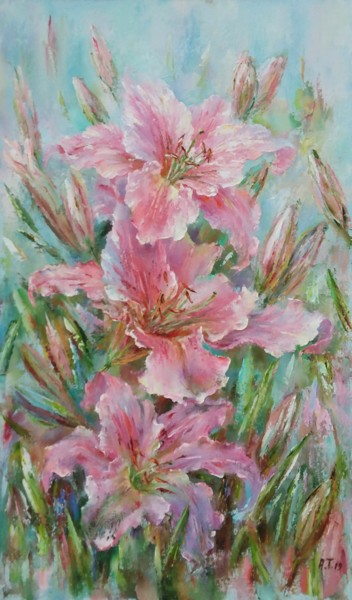 Painting titled "Lilies / Лилии" by Alla Tatarinova, Original Artwork, Oil