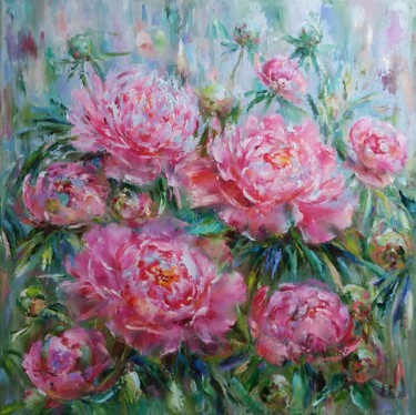 Painting titled "Bright  peonies/ Яр…" by Alla Tatarinova, Original Artwork, Oil