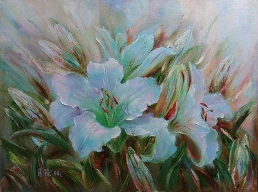 Malerei mit dem Titel "White lilies  / Бел…" von Alla Tatarinova, Original-Kunstwerk, Öl