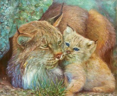 Картина под названием "Lynx /  Рыси" - Alla Tatarinova, Подлинное произведение искусства, Масло