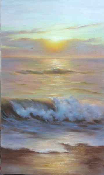 Painting titled "golden sunset" by Alla Tatarinova, Original Artwork, Oil