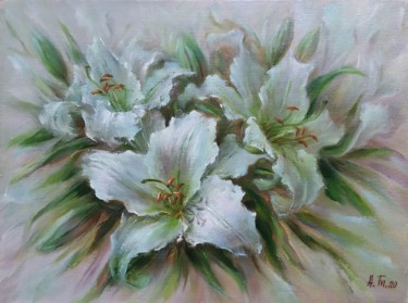 Malerei mit dem Titel "Bouquet of white li…" von Alla Tatarinova, Original-Kunstwerk, Öl